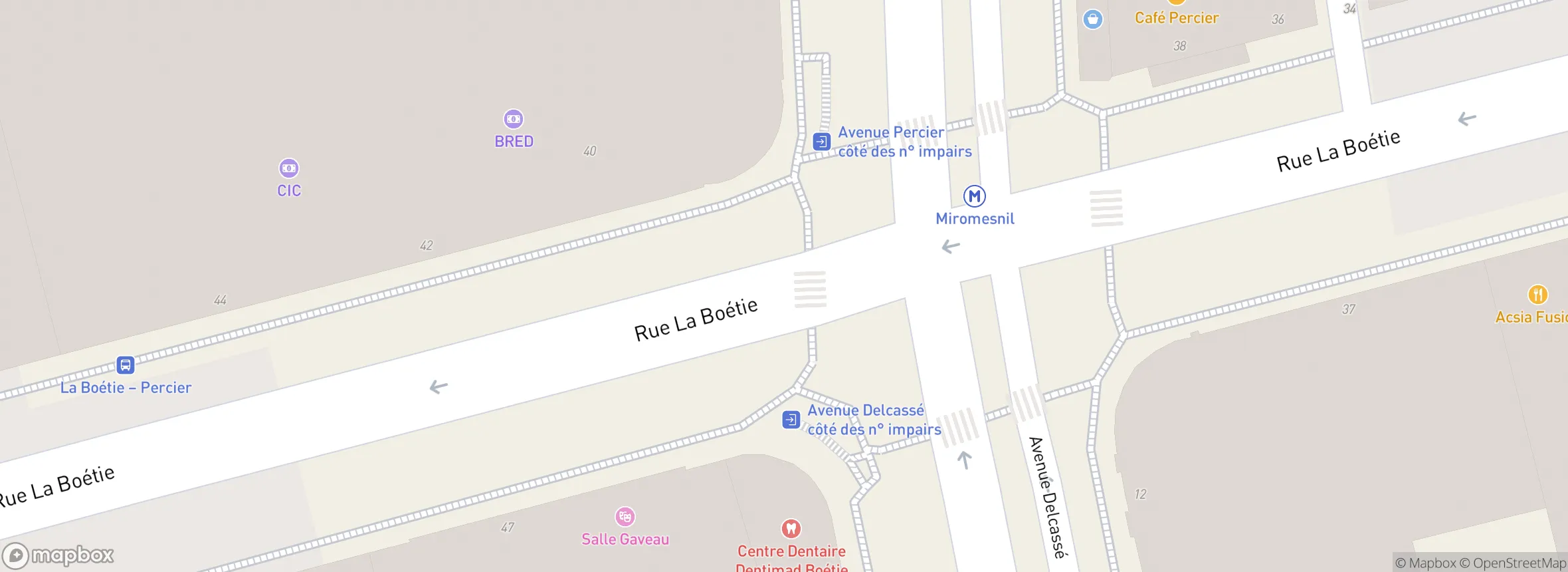 carte du 40 rue de la Boétie, 75008 Paris